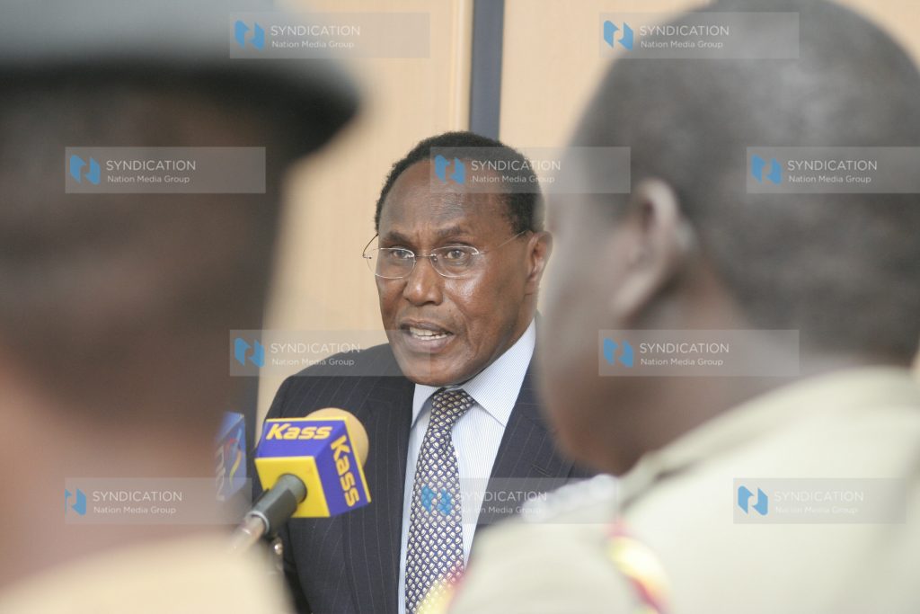 Minister of State for Provincial Administration and Internal Security, George Saitoti during a media brief