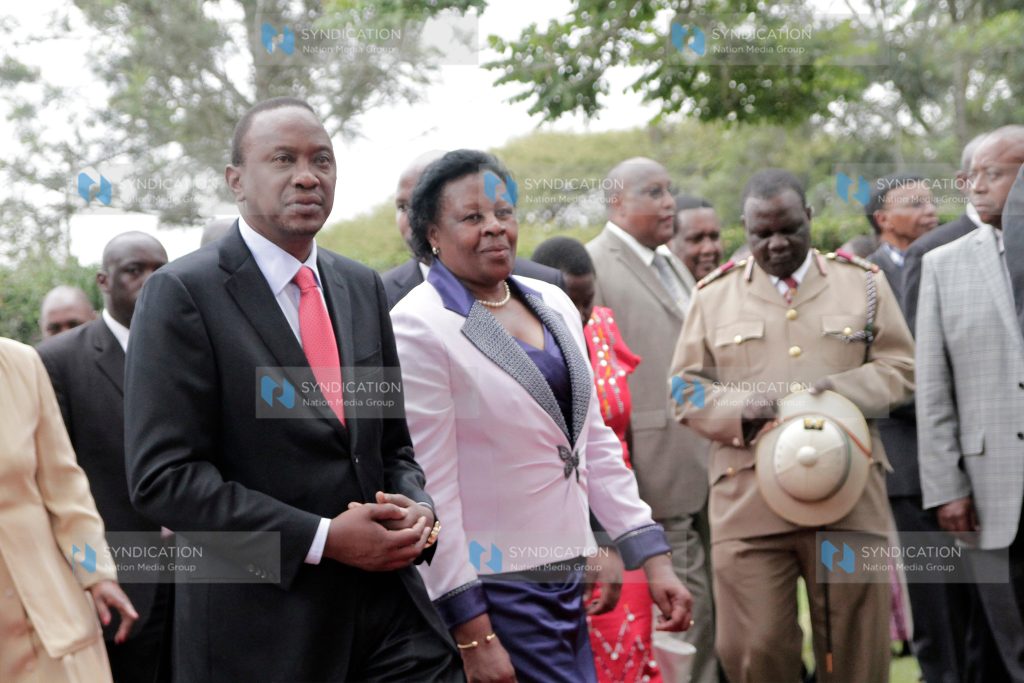 President Uhuru Kenyatta and the widow of former Internal Security Minister Prof George Saitoti