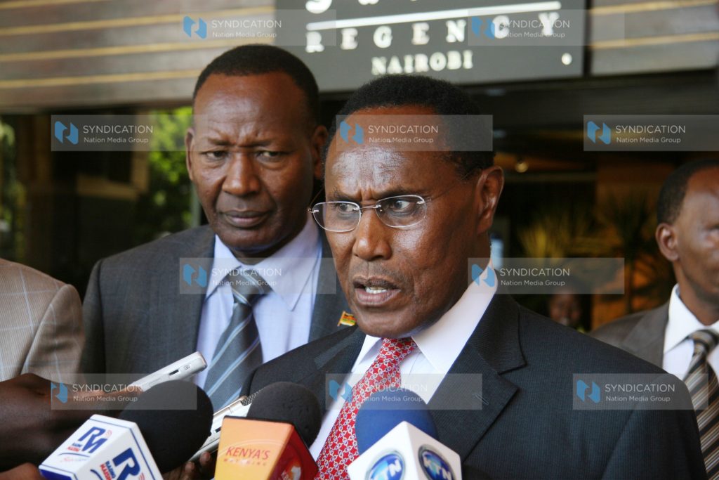 Minister for Internal Security prof George Saitoti speaks to journalists