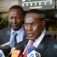 Minister for Internal Security prof George Saitoti speaks to journalists