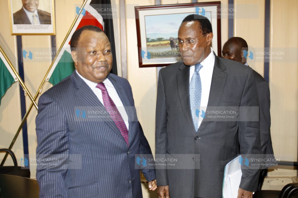 Chief of Defense Forces General Julius Karangi with Internal Security Minister prof George Saitoti