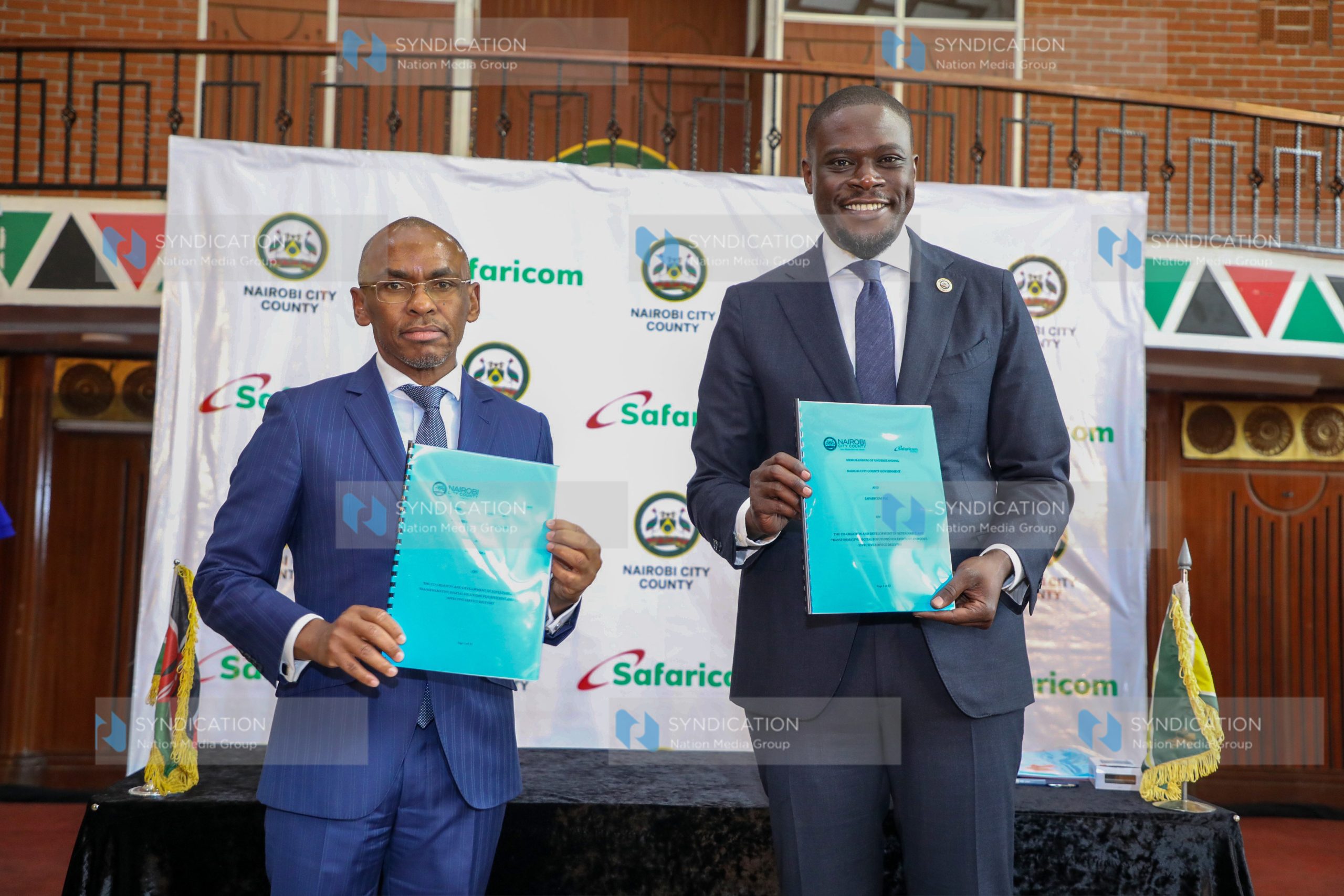 Nairobi County Governor Sakaja Johnson and Safaricom CEO, Peter Ndegwa