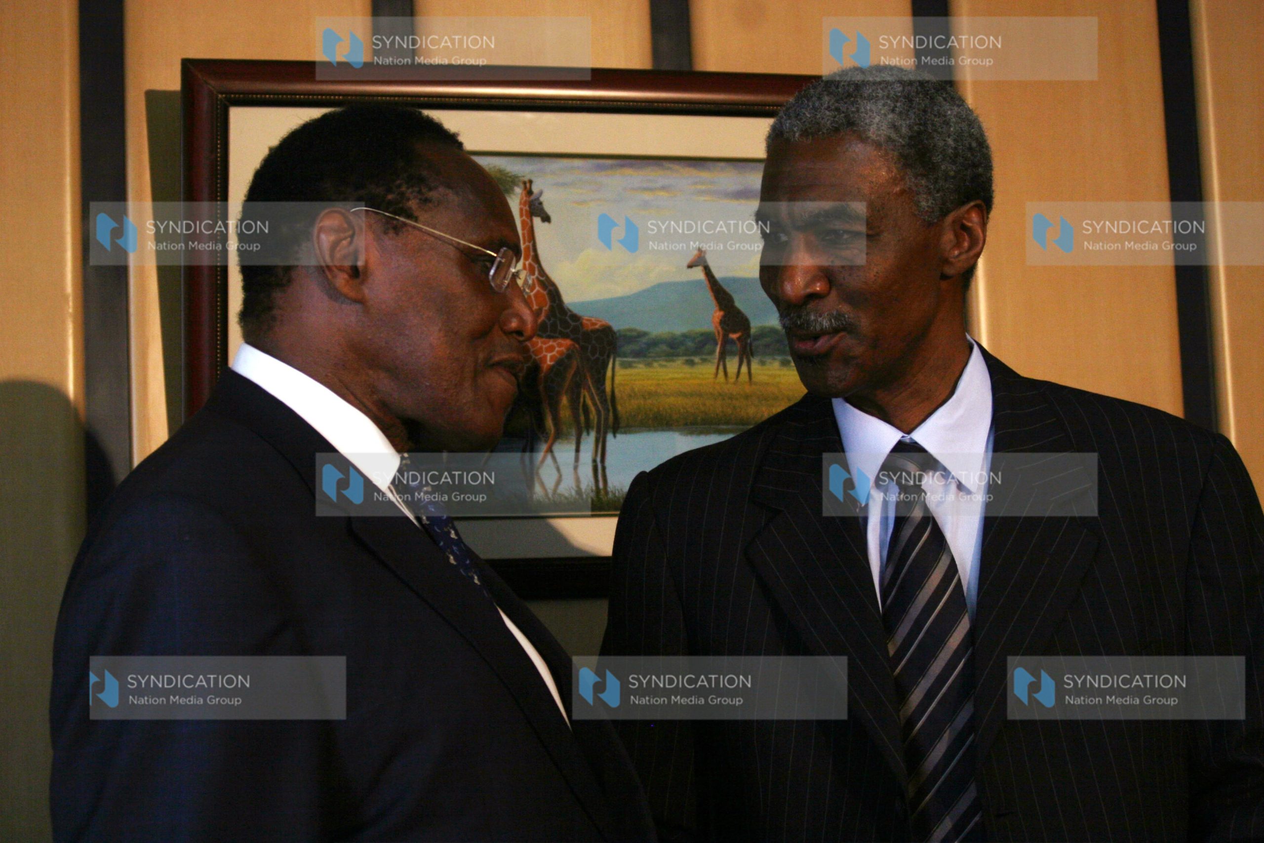 George Saitoti Minister for Internal Security and Michael Gichangi Brigadier Director National Intelligence Security