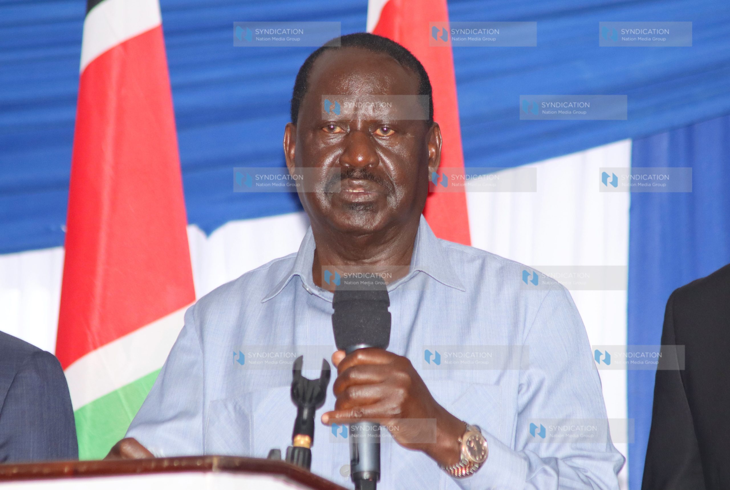 Raila Odinga addressing journalists