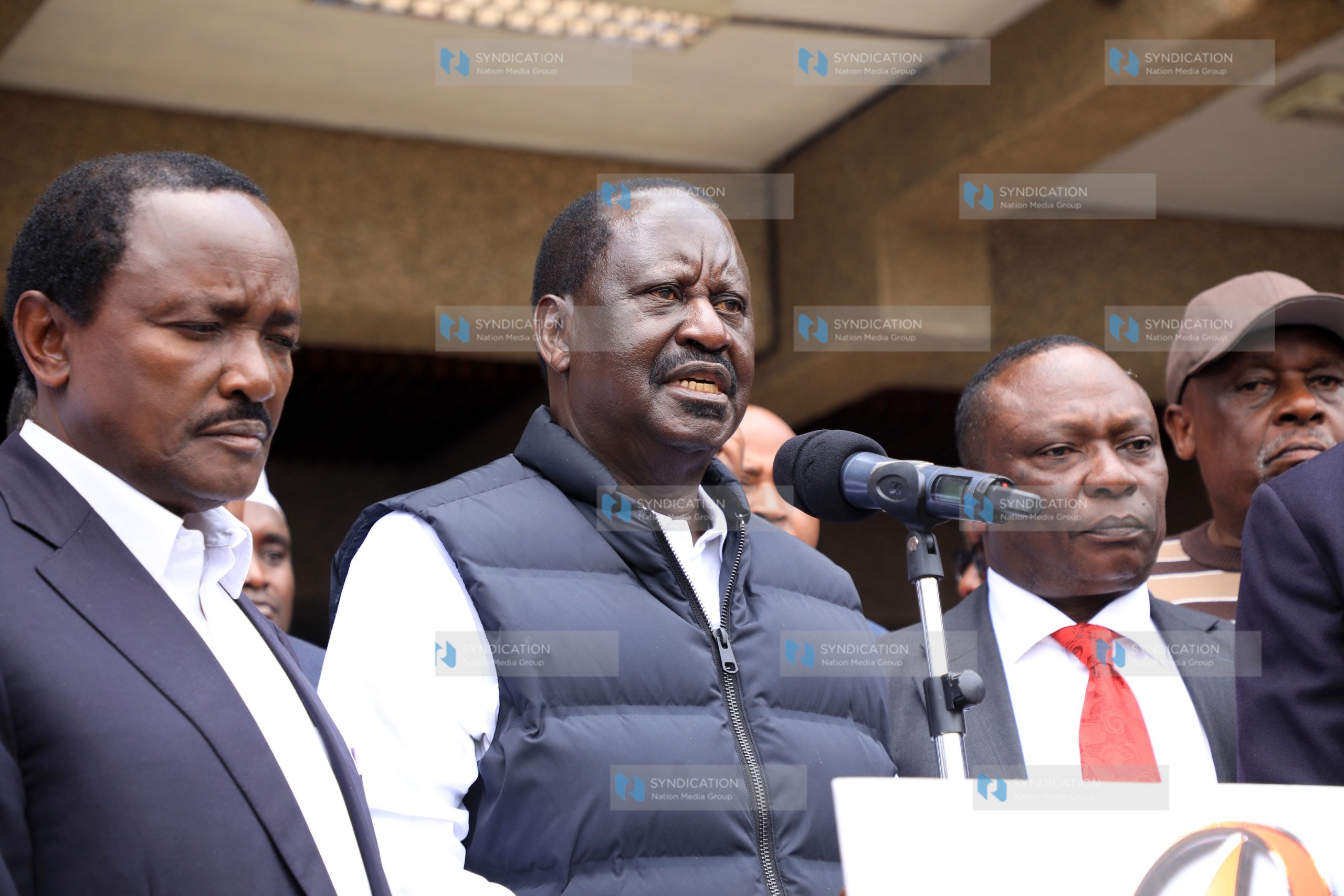Raila Odinga addressing the media at KICC
