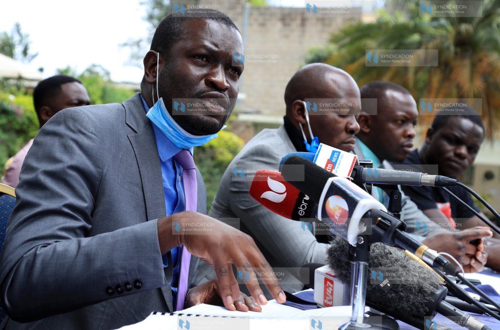 Magharibi Youth Movement leaders led by Edwin Sifuna address the media