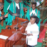 Millie Odhiambo being sworn in in parliament
