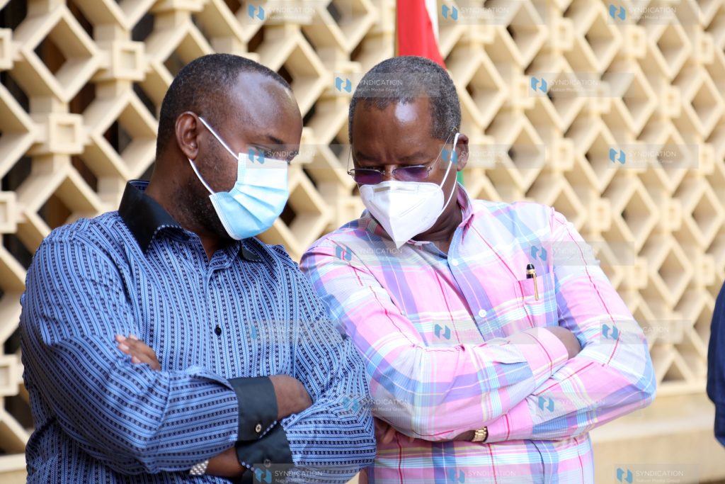 Amos Kimunya having a word with Minority whip in the National Assembly Junet Mohamed