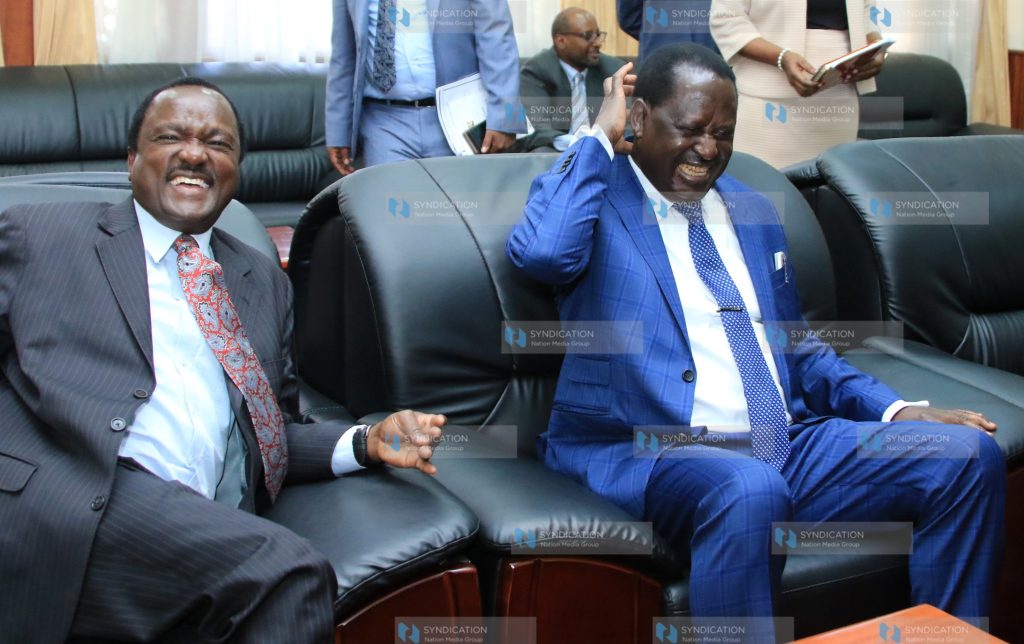 ODM leader Raila Odinga [right] and Wiper leader Kalonzo Musyoka [left]