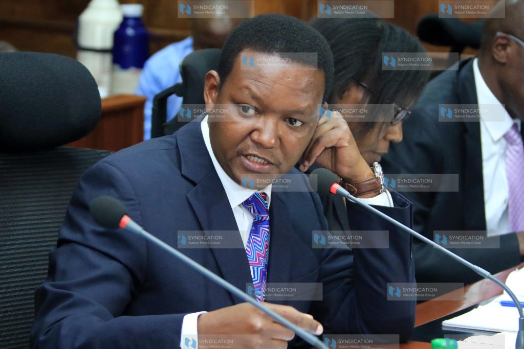 Alfred Mutua when he appeared before Senate County Public Accounts and Investment committee