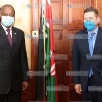 Majority leader Amos Kimunya with US ambassador to Kenya Kyle McCarter