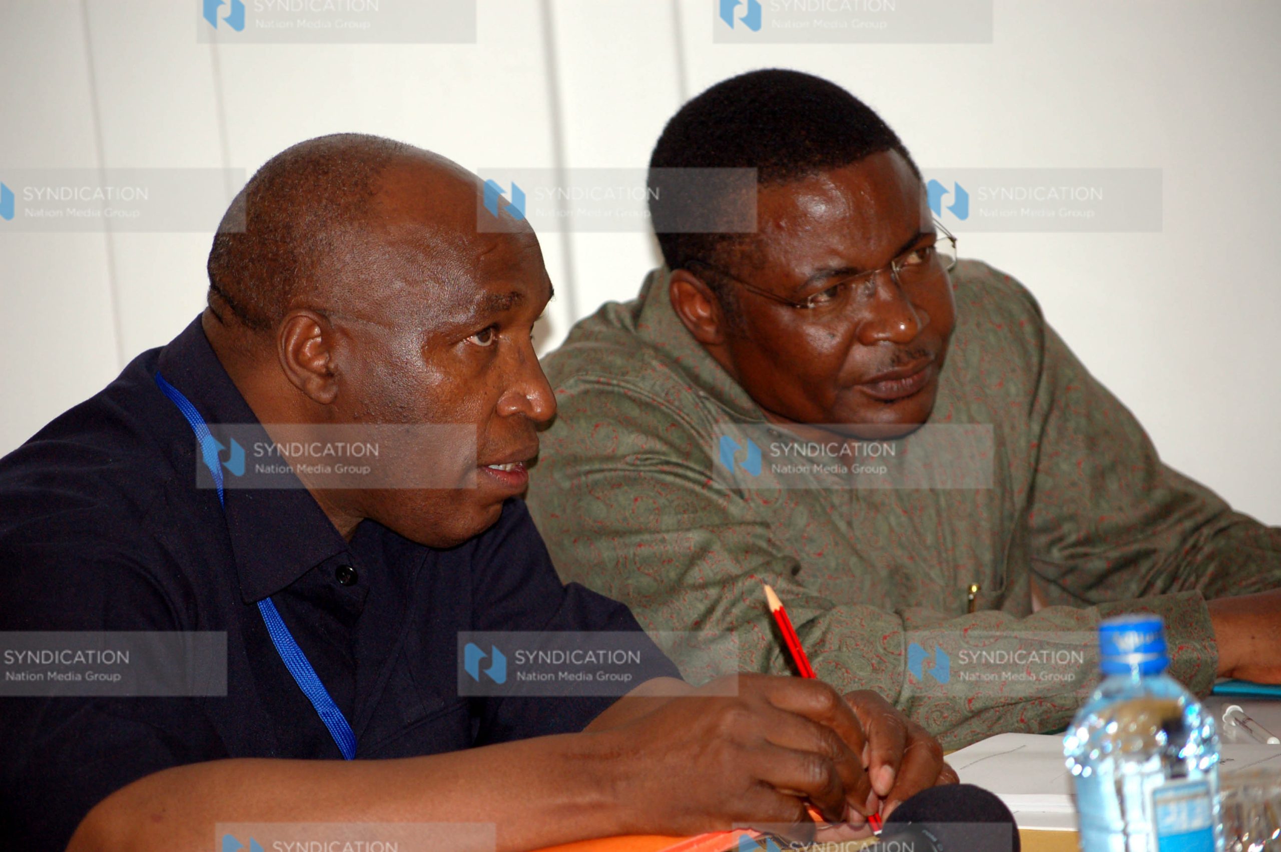 Kenneth Marende consults with Clerk of the National Assembly Patrick Gichoi