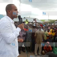 Former Garsen MP Danson Mungatana addressing residents of Hola town