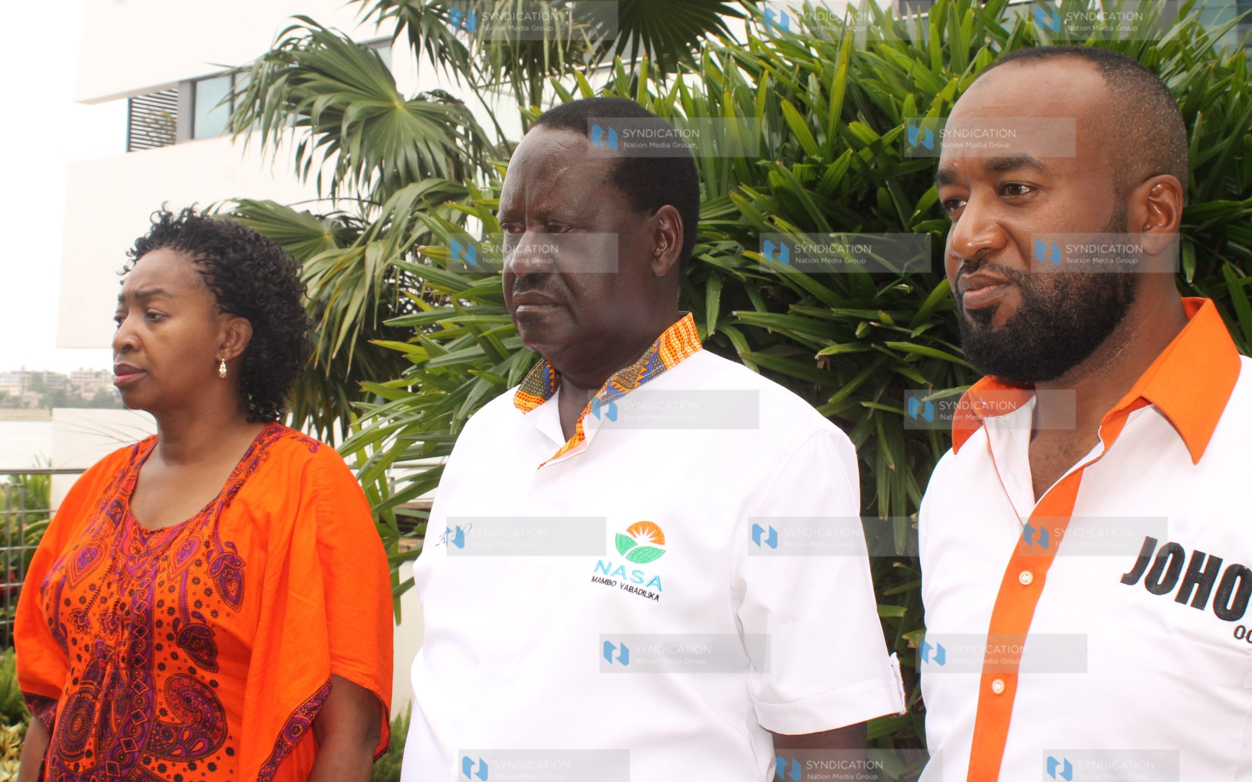 NASA presidential flag bearer Raila Odinga is flanked by ODM Secretary General Dr. Agnes Zani