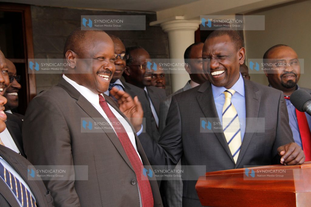 Deputy President William Ruto with Council of Governors Chairman Isaac Ruto