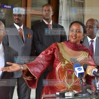 Somalia Minister of Foreign Affairs Abdusalam Omer together with his Kenyan counterpart Cabinet Secretary Amina Mohammed