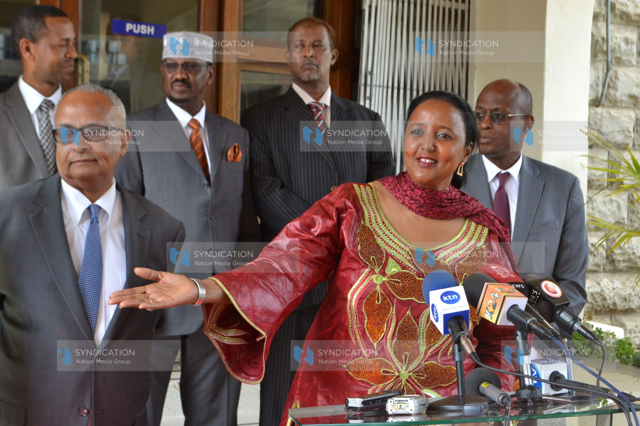 Somalia Minister of Foreign Affairs Abdusalam Omer together with his Kenyan counterpart Cabinet Secretary Amina Mohammed
