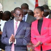 Meru governor Kiraitu Murungi with Education CEC Linner Nkirote (right