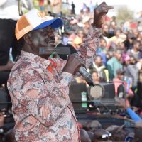 Raila Odinga addresses supporters during a rally in Kitale Town