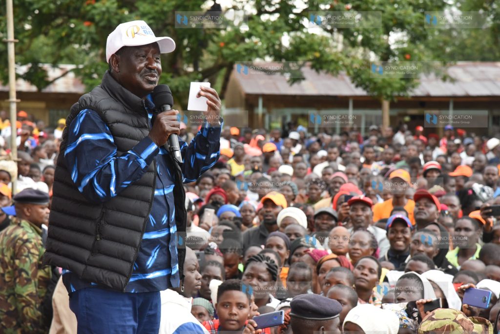 Raila Odinga addresses supporters during a rally at Lurare Village