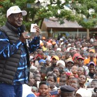 Raila Odinga addresses supporters during a rally at Lurare Village
