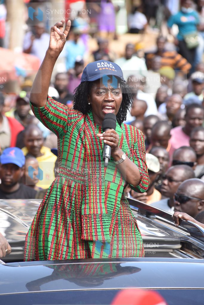 Martha Karua addresses members of the public in Eldoret town