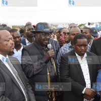 ODM Party Leader Raila Odinga (centre), accompanied by Elgeyo Marakwet Governor Alex Tolgos