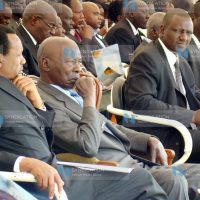 Industrialization Minster Henry Kosgey from, Retired President Daniel Moi, Agriculture Minister William Ruto and Cherangany MP Joshua Kutuny