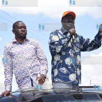 ODM Party Leader Raila Odinga, accompanied by Saboti MP Caleb Amisi