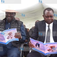 Former Prime Minister Raila Odinga and Kapsabet MP Oscar Sudi