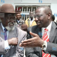 Suspended Higher Education Minister William Ruto and former Luo Council of Elders Chairman, Riaga Omolo