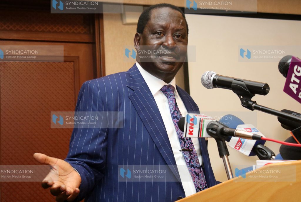 CORD leader Raila Odinga addresses the media