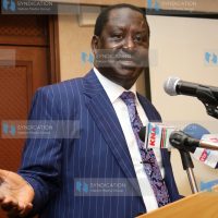 CORD leader Raila Odinga addresses the media