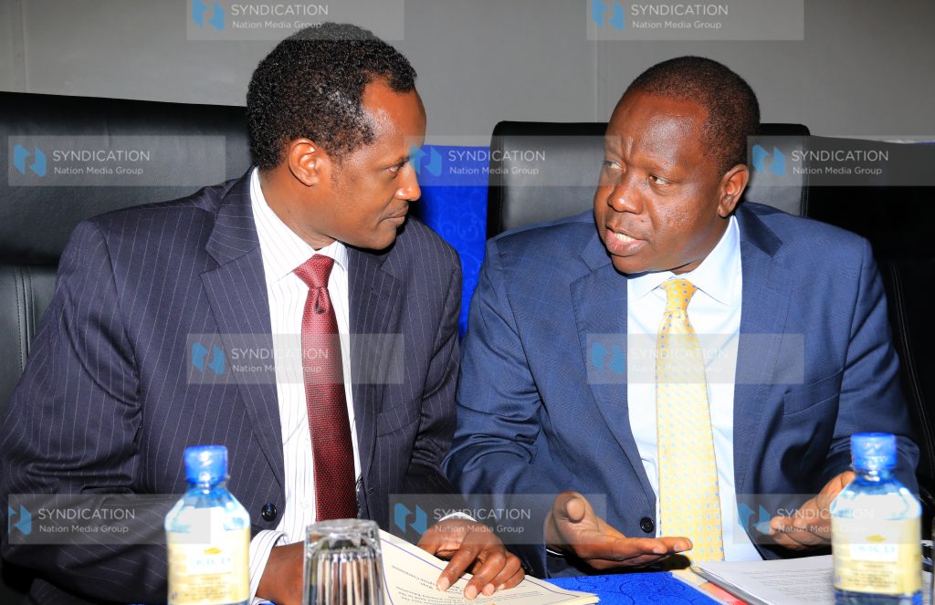 CS ministry of education Dr Fred Matiang'i, word with EACC CEO Halakhe waqo
