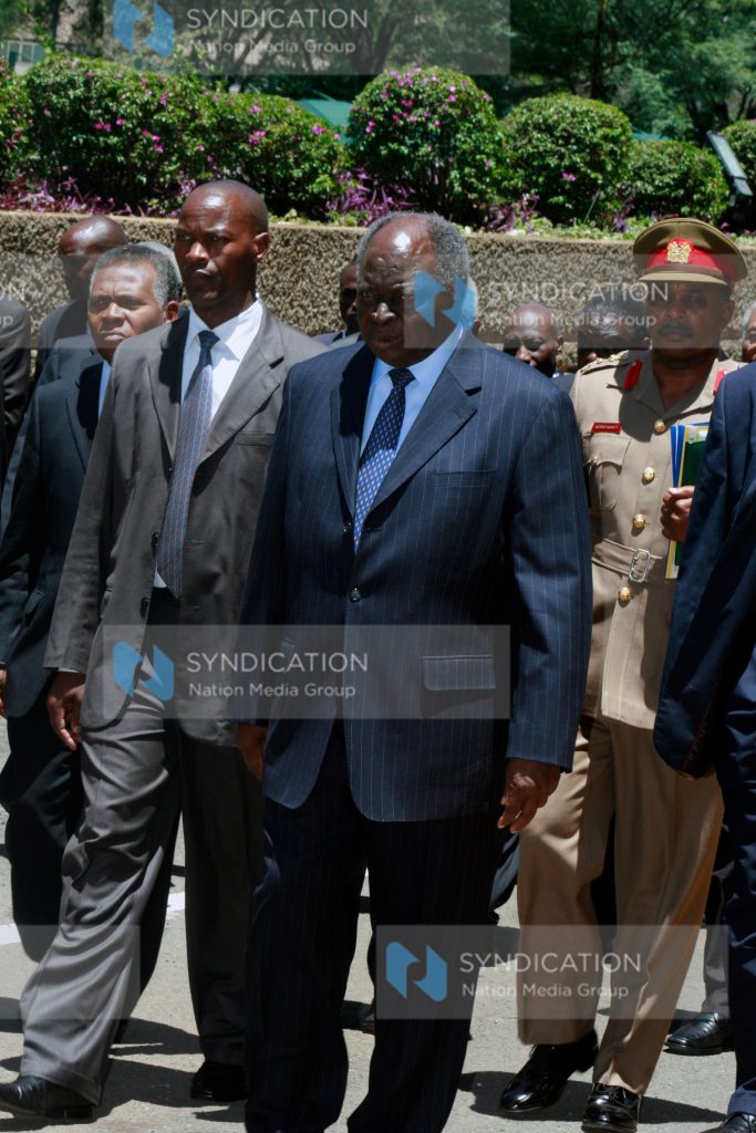 President Mwai Kibaki during the official commissioning of the Fire-fighting equipment
