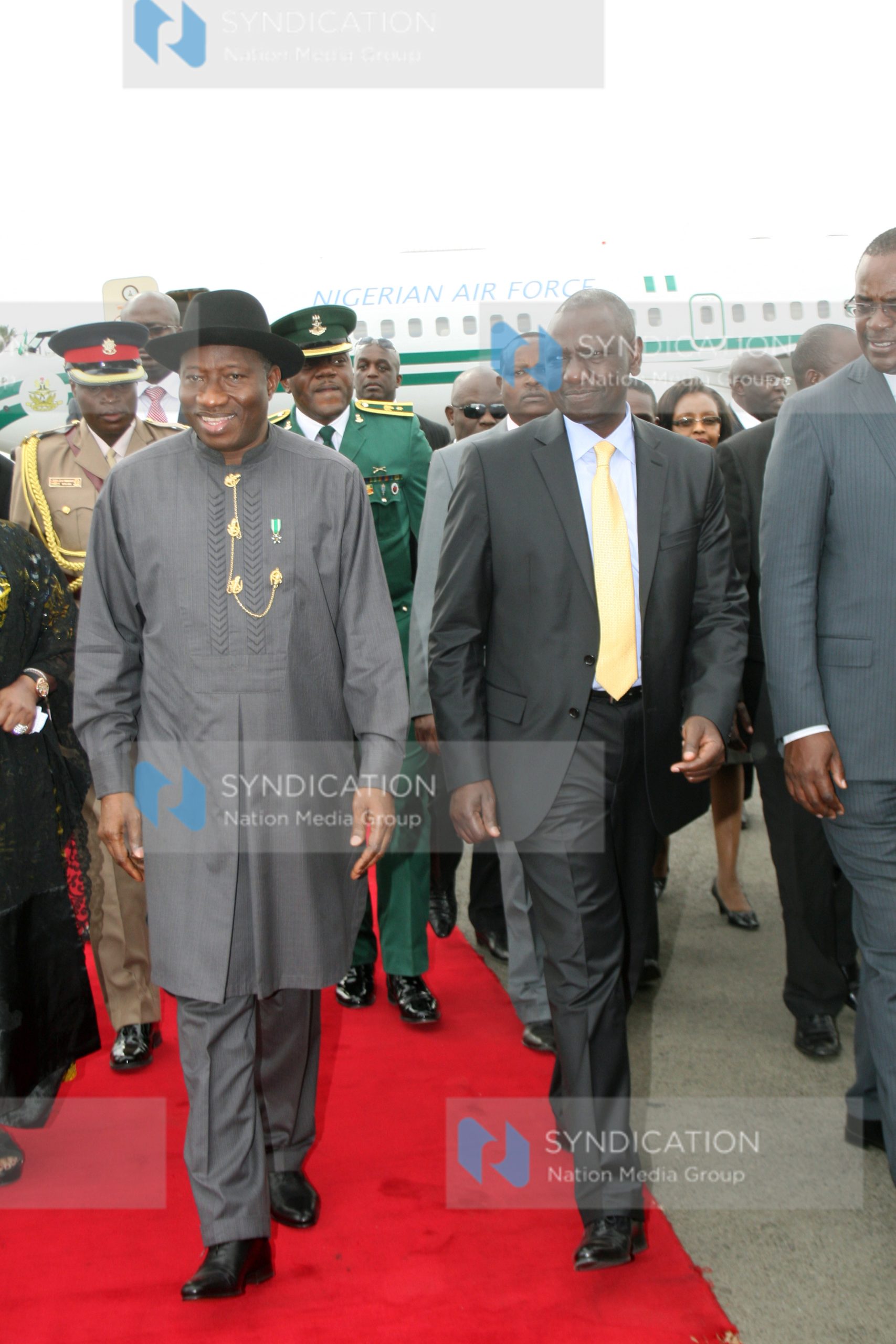 President Goodluck Jonathan of Nigeria received by Deputy President William Ruto
