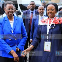 Ugandan First lady and Minister of Education and Sports Janet Museveni with Education CS Amina Mohammed