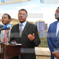 CORD leaders Eseli Simiyu, Kalonzo Musyoka, Moses Wetangula, and James Orengo