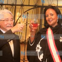 Ambassador of Japan to Kenya, Toshitsugu Uesawa make a toast with Foreign Affairs Cabinet Secretary Amb. Amina Mohammed