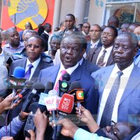 Jubilee Party steering committee co-chairmen Kiraitu Murungi and Noah Wekesa with other elected leaders from the Jubilee coalition