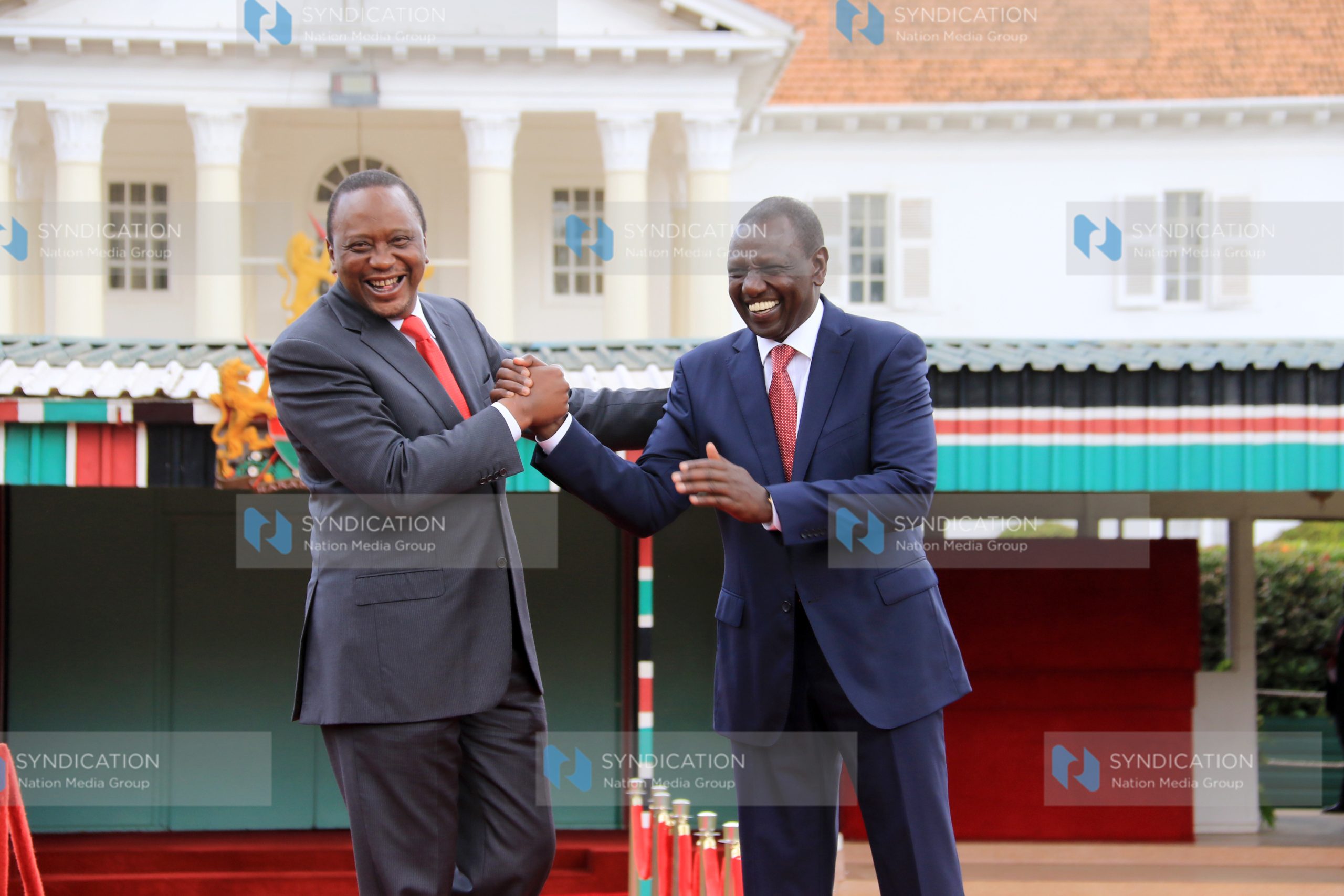 Jubilant President Uhuru Kenyatta, and his Deputy William Ruto