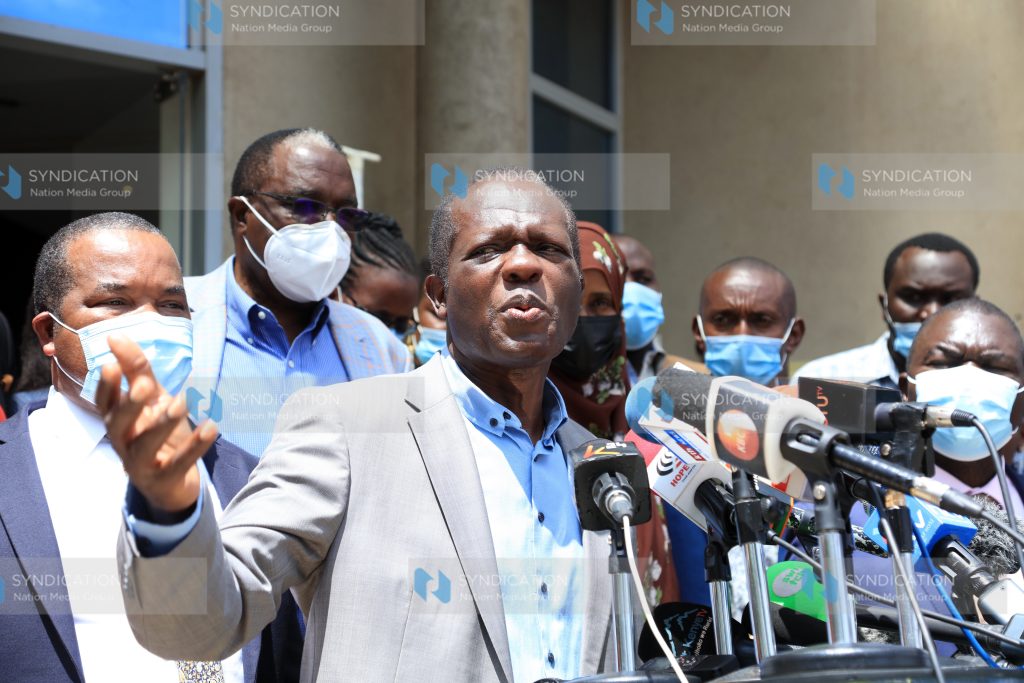 Jubilee Party Secretary General Raphael Tuju address the media