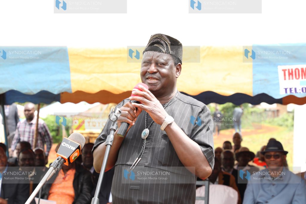 ODM Party leader Raila Odinga addressing mourners at Isecha village