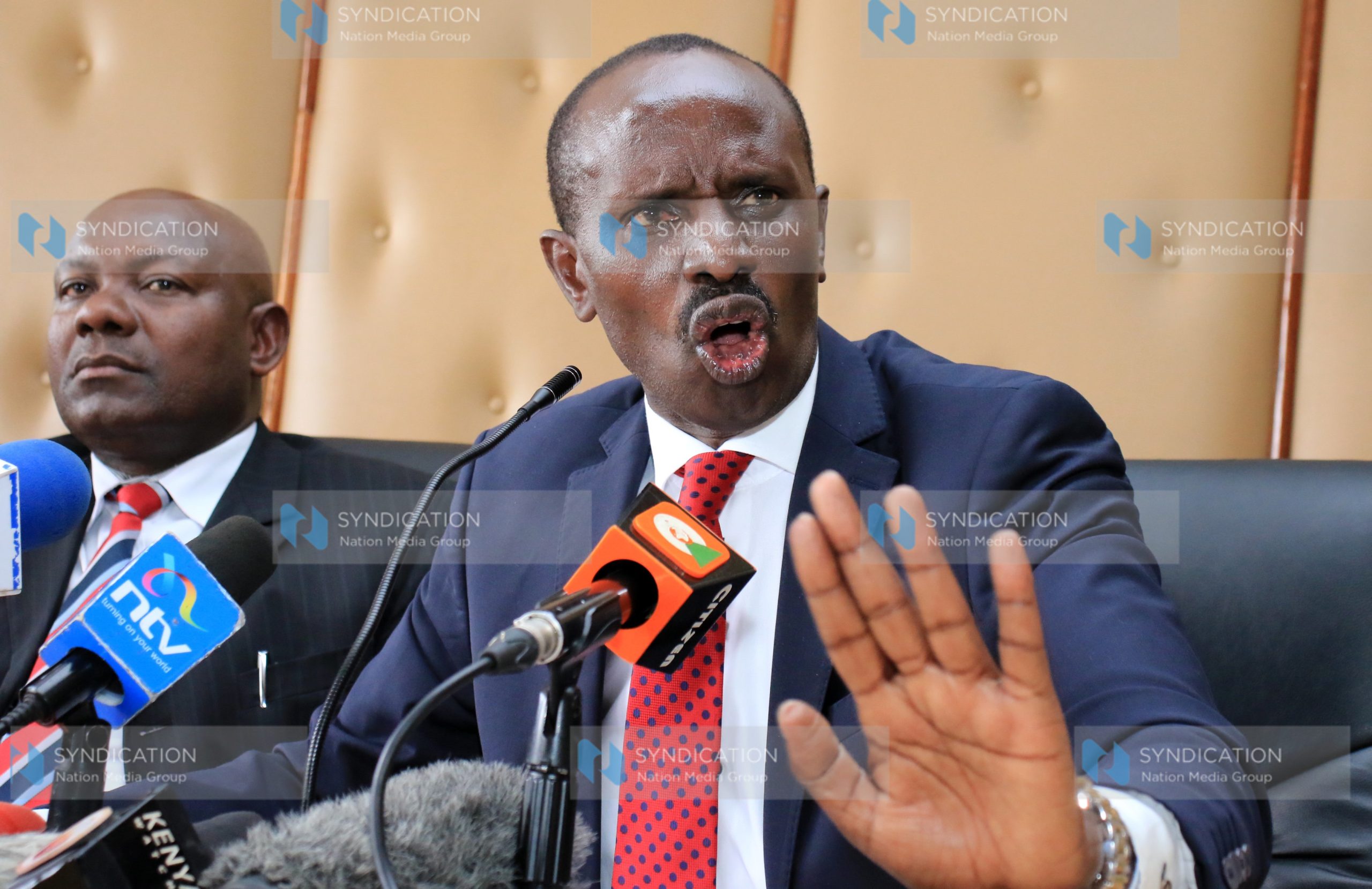 [KNUT] Secretary General Wilson Sossion [R] addressing the press