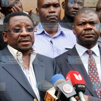 Senator James Orengo (left) with Tom Kajwang, brother to the late Homa Bay Senator Otieno Kajwang'