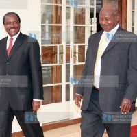 Vice President Kalonzo Musyoka shared a light moment with President Yoweri Kaguta Museveni