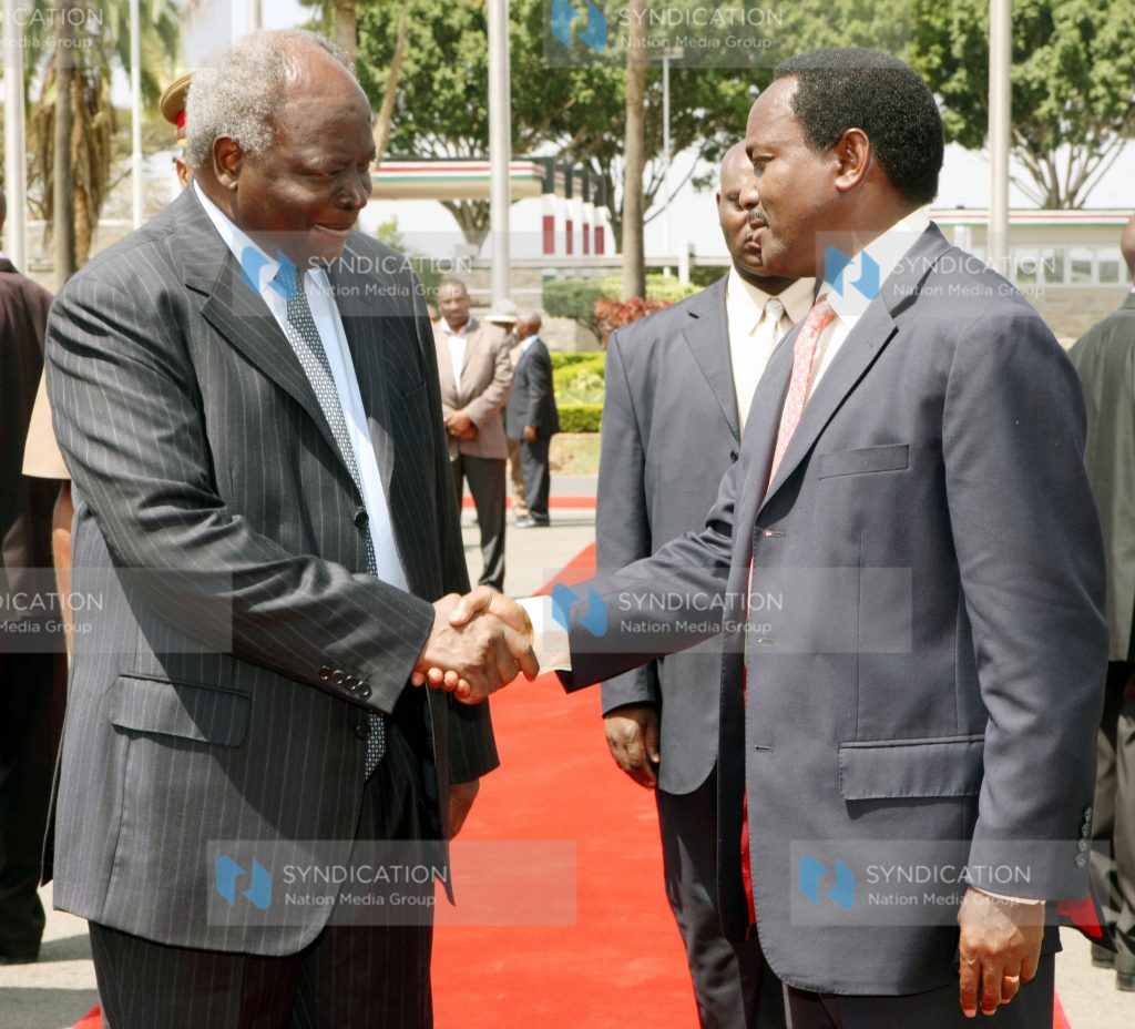 President Mwai Kibaki is bid farewell by the Vice President Hon. Kalonzo Musyoka