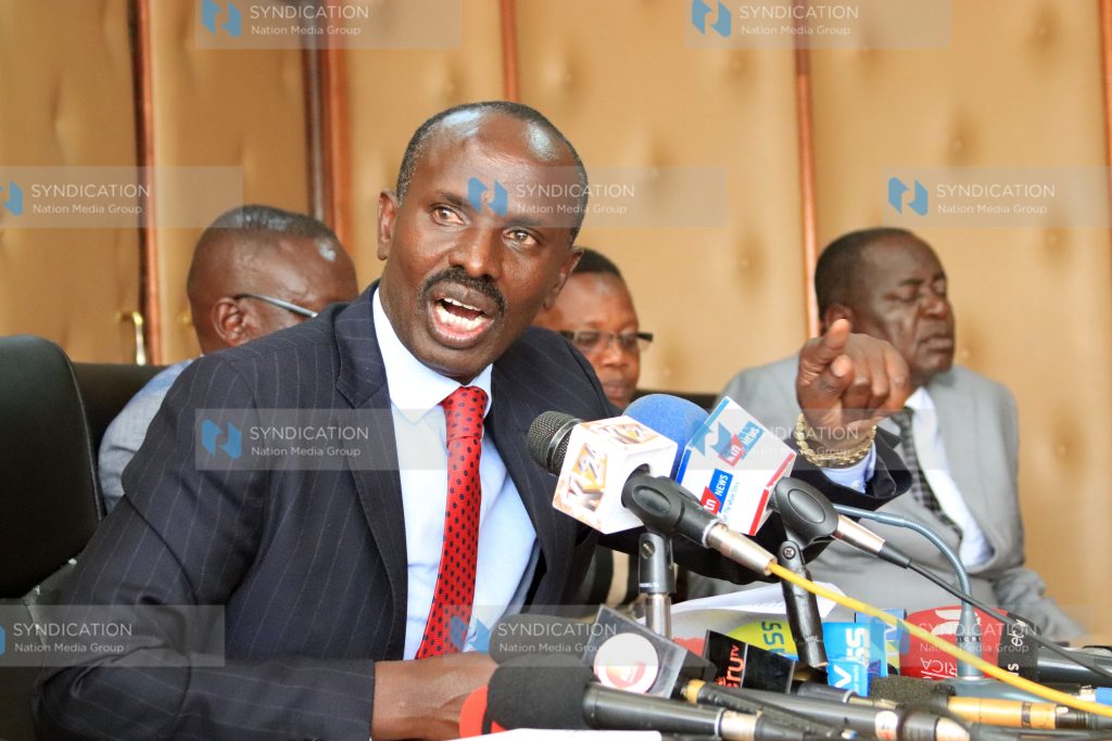 Secretary General Wilson Sossion addressing the media