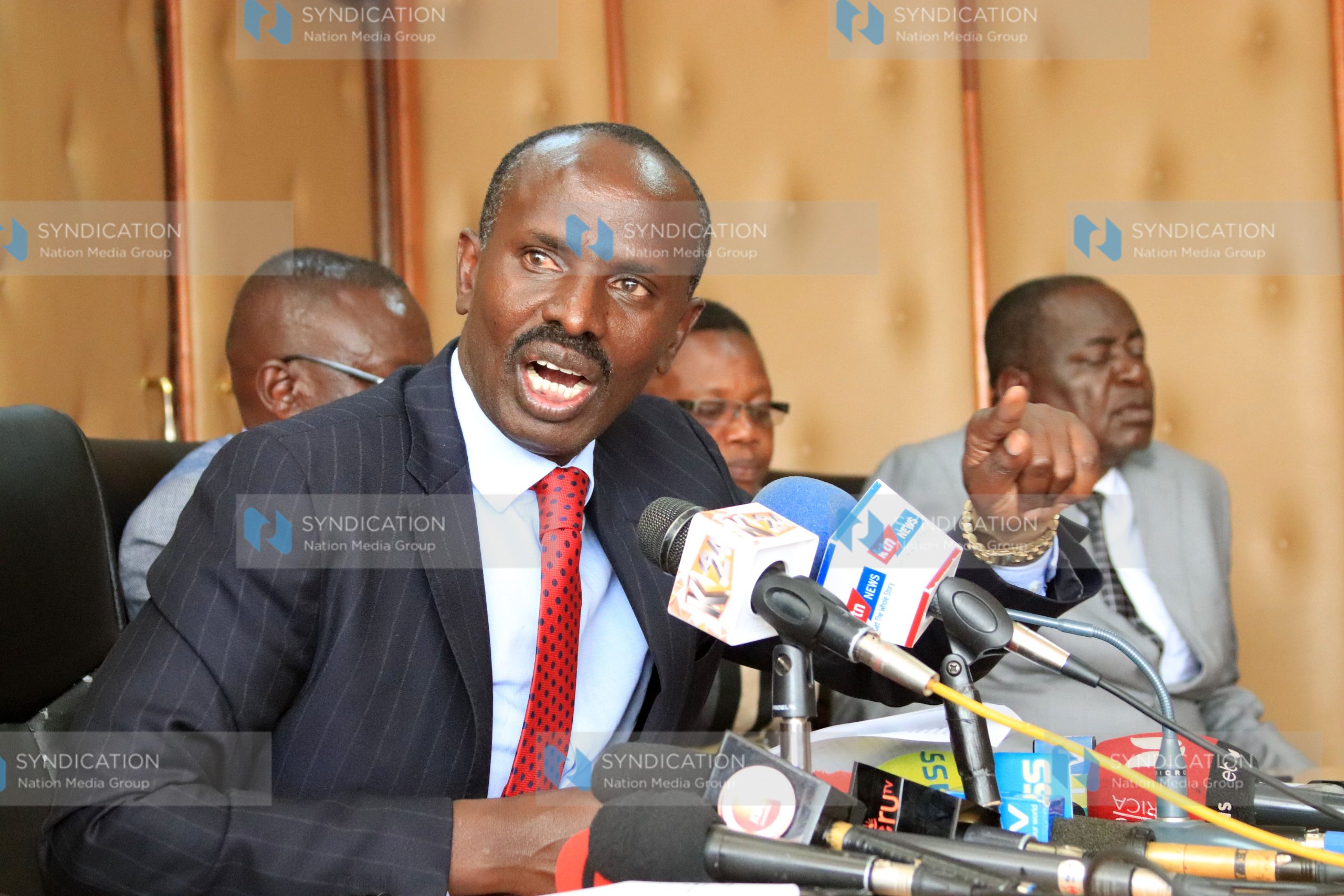 Secretary General Wilson Sossion addressing the media