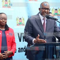 Incoming Cabinet Secretary for Health Aden Duale (right) addresses journalists